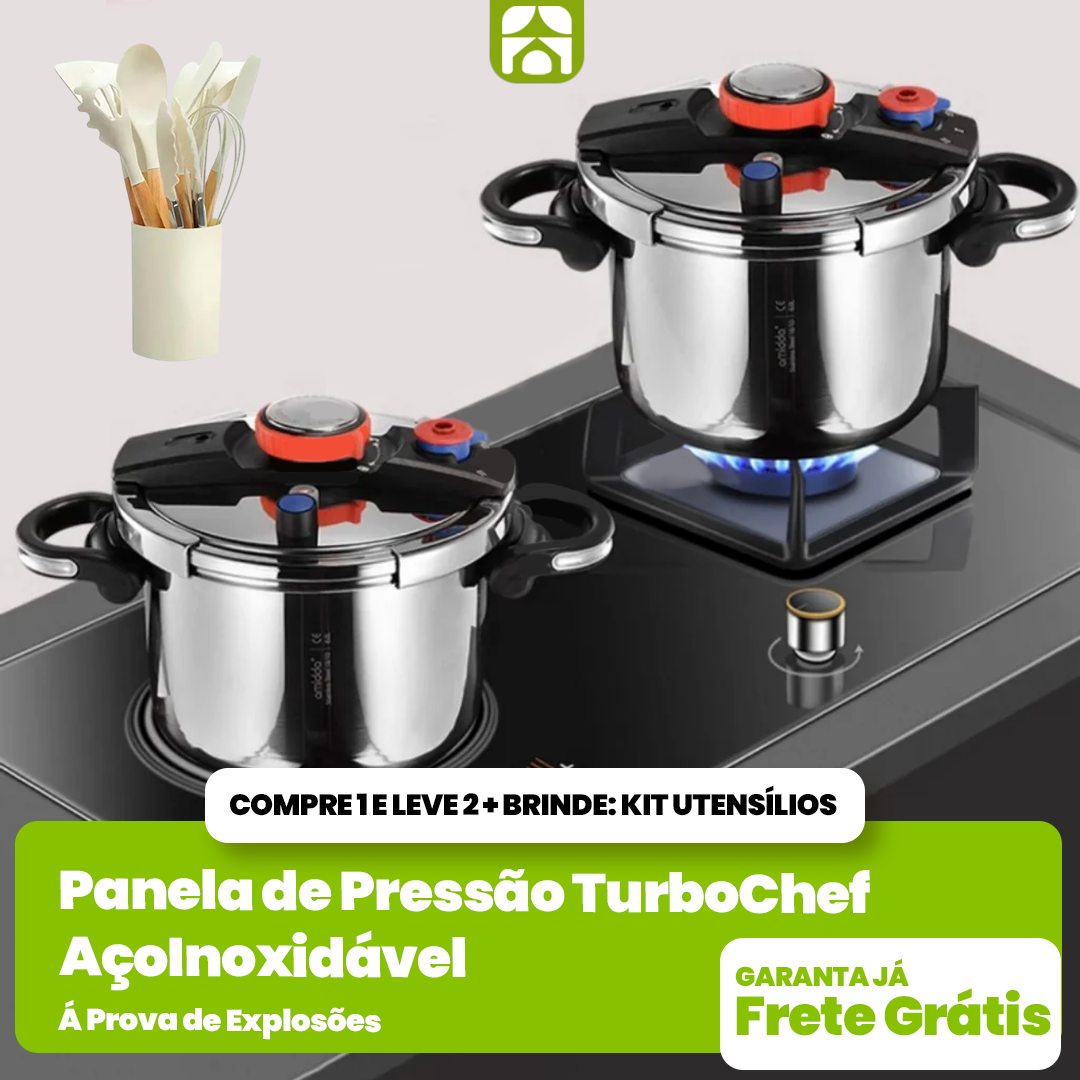 KIT Panelas de Pressão TurboChef Aço Inoxidável - Á Prova de Explosões + Brinde: Kit Utensílios