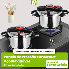 KIT Panelas de Pressão TurboChef Aço Inoxidável - Á Prova de Explosões + Brinde: Kit Utensílios