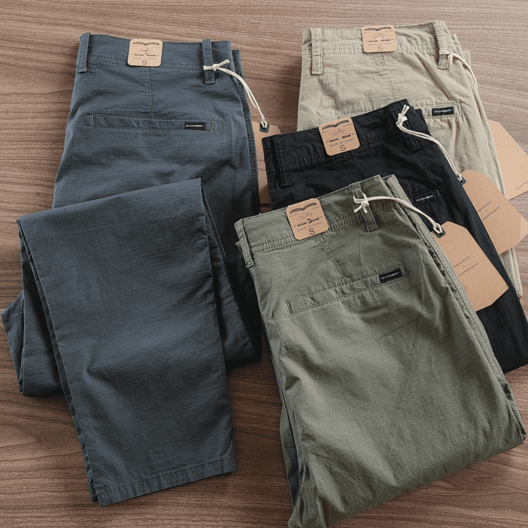 Kit 4 Calças Masculina em Sarja + 2 Jaquetas Premium Reversível Bege/Preta. Brinde Carteira + Relógio Exclusivo até Dia dos Pais