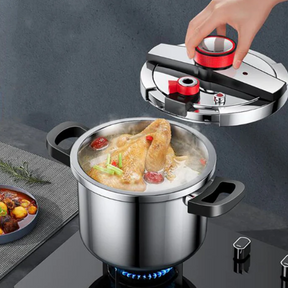 Panela de Pressão Inox à Prova de Explosões + BRINDE (Jogo 9 Potes Herméticos com Tampa de Bambu)