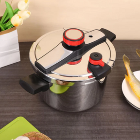 Panela de Pressão Inox à Prova de Explosões + BRINDE (Jogo 9 Potes Herméticos com Tampa de Bambu)