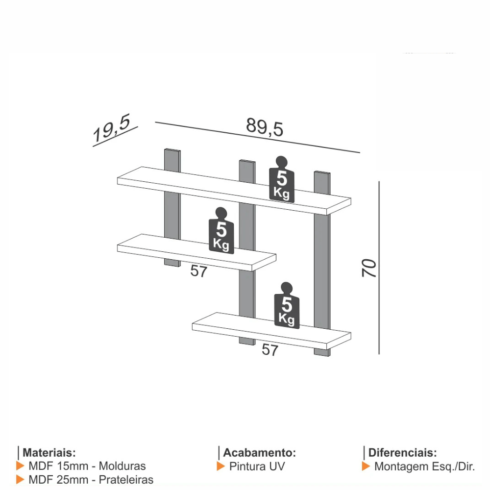 Prateleira Nicho Suspensa Industrial Home Office