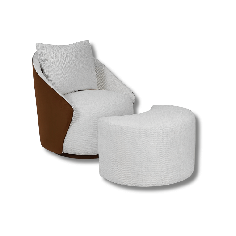 Conjunto Poltrona Oasi Giratória com Almofada Solta e Pouft Meia-Lua