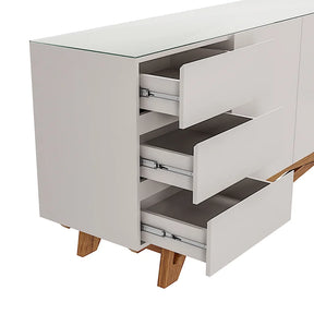 Buffet Oasi com Vidro pés em Madeira de Eucalipto estrutura em MDF cor Off-White