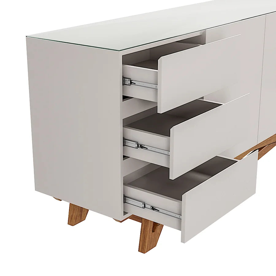 Buffet Oasi com Vidro pés em Madeira de Eucalipto estrutura em MDF cor Off-White