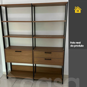 Kit 02 Estantes Com Prateleiras Freijó com Preto