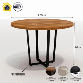 Mesa de Reunião Industrial Redonda 110cm Pés em Metal