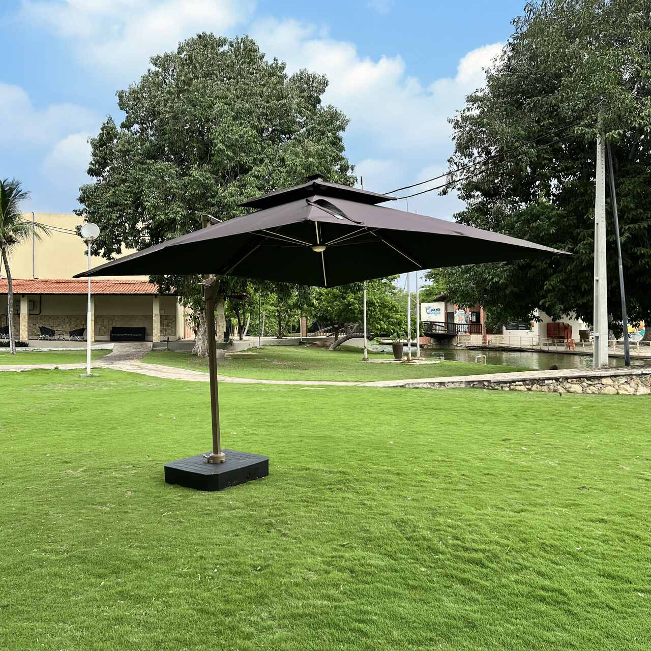 Ombrelone Guarda Sol Gold Led Alumínio 3,0 x 3,0 C/ Base em 100 L