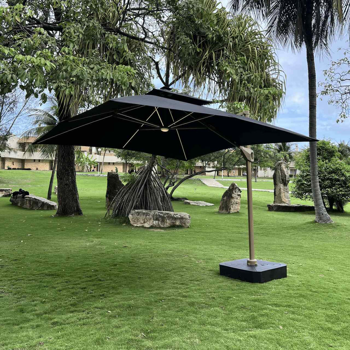 Ombrelone Guarda Sol Gold Led Alumínio 3,0 x 3,0 C/ Base em 100 L