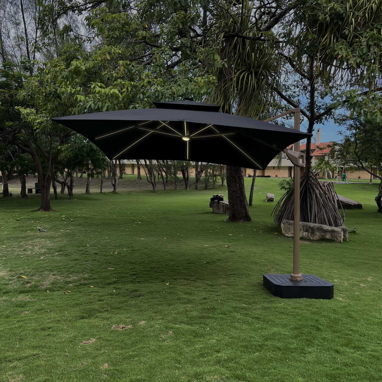 Ombrelone Guarda Sol Gold Led Alumínio 3,0 x 3,0 C/ Base em 100 L