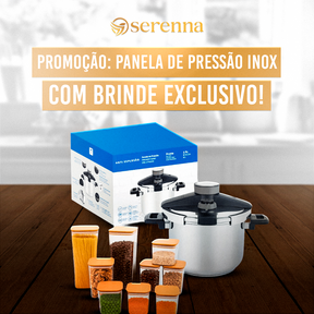 Panela de Pressão Inox à Prova de Explosões + BRINDE (Jogo 9 Potes Herméticos com Tampa de Bambu)